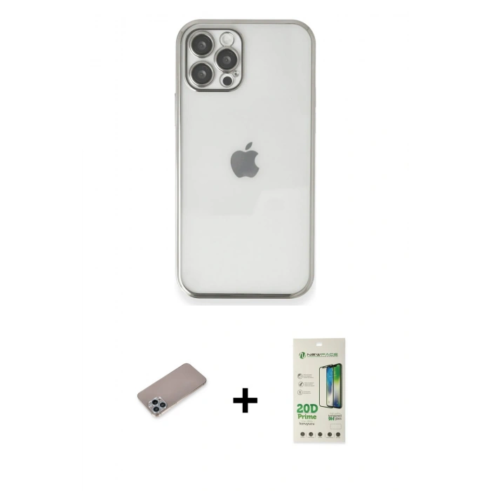 MARSİLYAN™- iPhone 12 Pro Max Kılıf Vadi Minimal - Siyah 20D Premium Cam Ekran Koruyucu + Shine Kamera Lens Koruma Cam - SABE