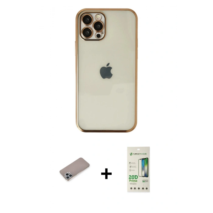 MARSİLYAN™- iPhone 12 Pro Max Kılıf Vadi Minimal - Siyah 20D Premium Cam Ekran Koruyucu + Shine Kamera Lens Koruma Cam - SABE