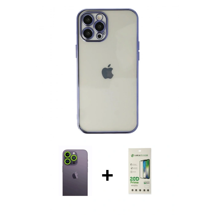 MARSİLYAN™- iPhone 12 Pro Max Kılıf Vadi Minimal - Siyah 20D Premium Cam Ekran Koruyucu + Neon Fosforlu Kamera Lens - YL