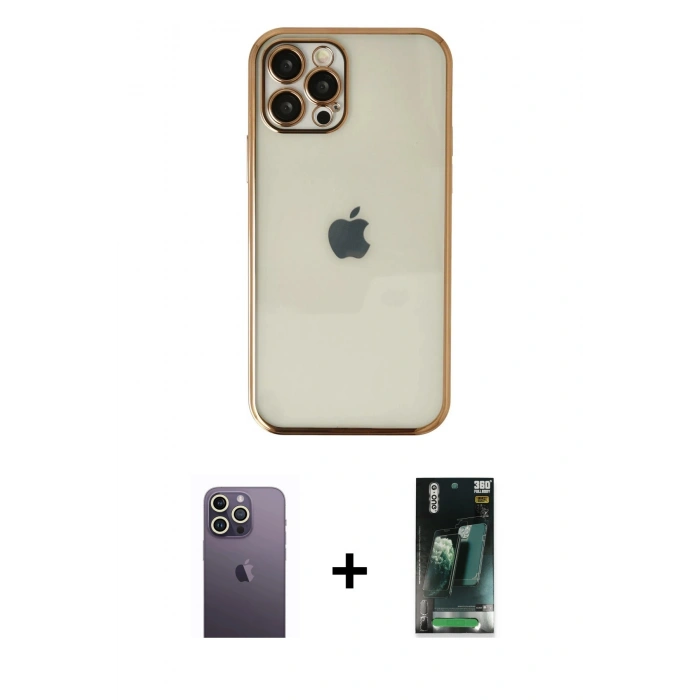 MARSİLYAN™- iPhone 12 Pro Max Kılıf Vadi Minimal - Siyah 360 Mat Full Body Arka Koruyucu + Neon Fosforlu Kamera Lens - BZ