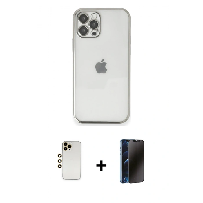 MARSİLYAN™- iPhone 12 Pro Max Kılıf Vadi Minimal - Siyah 3D Antistatik Hayalet Cam Ekran Koruyucu + Shine Kamera Lens - GD