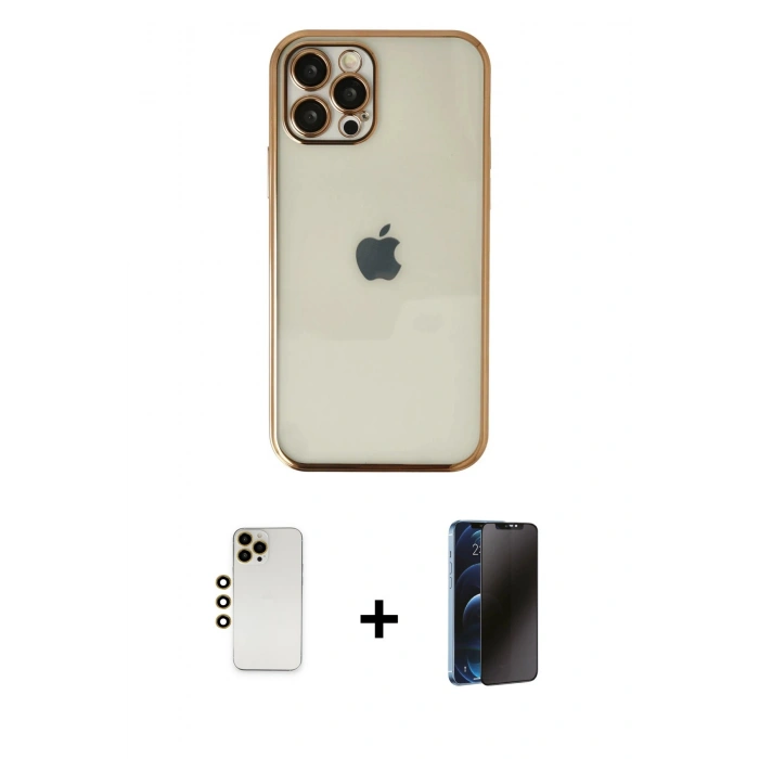 MARSİLYAN™- iPhone 12 Pro Max Kılıf Vadi Minimal - Siyah 3D Antistatik Hayalet Cam Ekran Koruyucu + Shine Kamera Lens - GD