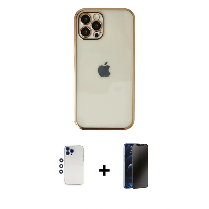 MARSİLYAN™- iPhone 12 Pro Max Kılıf Vadi Minimal - Siyah 3D Antistatik Hayalet Cam Ekran Koruyucu + Shine Kamera Lens - LT