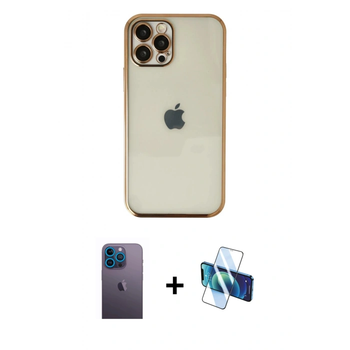 MARSİLYAN™- iPhone 12 Pro Max Kılıf Vadi Minimal - Siyah 3D Antistatik Seramik Nano Ekran Koruyucu + Neon Fosforlu Kamera Lens - MI
