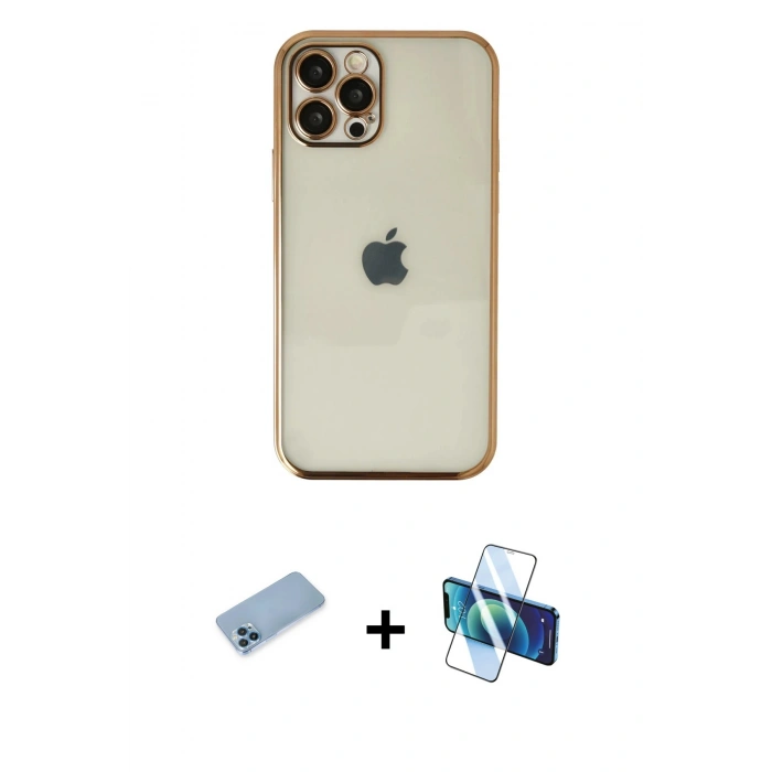 MARSİLYAN™- iPhone 12 Pro Max Kılıf Vadi Minimal - Siyah 3D Antistatik Seramik Nano Ekran Koruyucu + Shine Kamera Lens Koruma Cam - MI