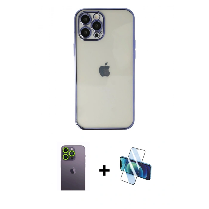 MARSİLYAN™- iPhone 12 Pro Max Kılıf Vadi Minimal - Siyah 3D Antistatik Seramik Nano Ekran Koruyucu + Neon Fosforlu Kamera Lens - YL