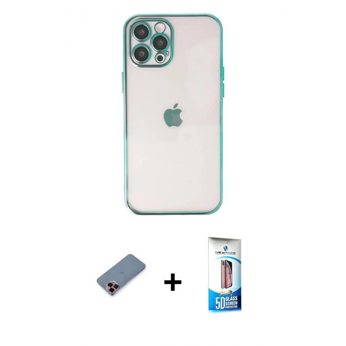 MARSİLYAN™- iPhone 12 Pro Max Kılıf Vadi Minimal - Siyah 5D Eko Cam Ekran Koruyucu + Metal Kamera Lens Koruma Cam - KI