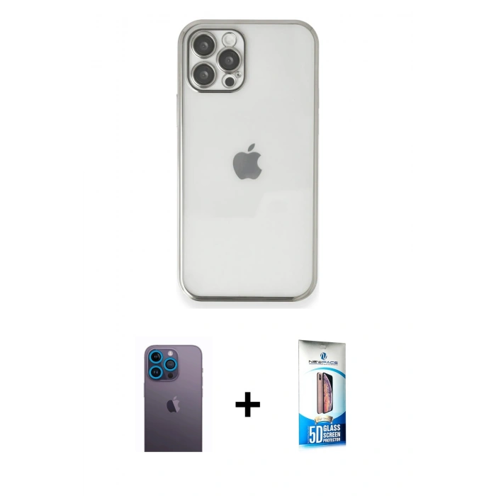 MARSİLYAN™- iPhone 12 Pro Max Kılıf Vadi Minimal - Siyah 5D Eko Cam Ekran Koruyucu + Neon Fosforlu Kamera Lens - MI