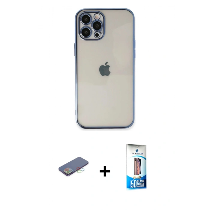 MARSİLYAN™- iPhone 12 Pro Max Kılıf Vadi Minimal - Siyah 5D Eko Cam Ekran Koruyucu + Renkli Kamera Lens Koruma Cam - MI