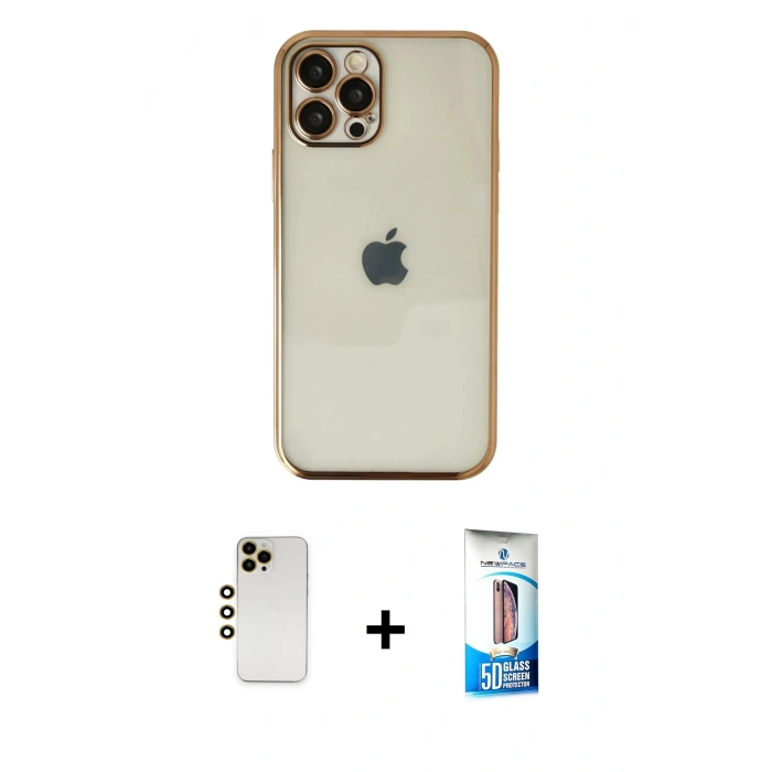 MARSİLYAN™- iPhone 12 Pro Max Kılıf Vadi Minimal - Siyah 5D Eko Cam Ekran Koruyucu + Shine Kamera Lens - GD