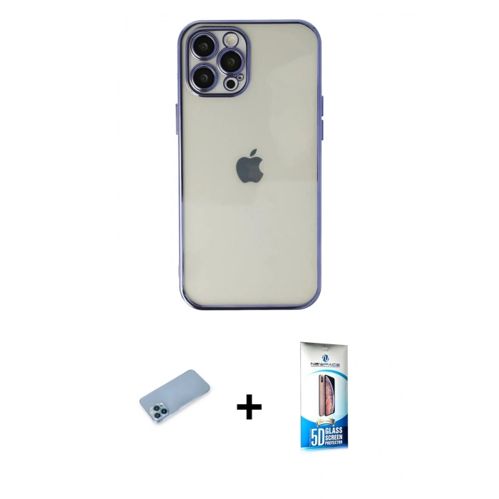 MARSİLYAN™- iPhone 12 Pro Max Kılıf Vadi Minimal - Siyah 5D Eko Cam Ekran Koruyucu + Shine Kamera Lens Koruma Cam - MI
