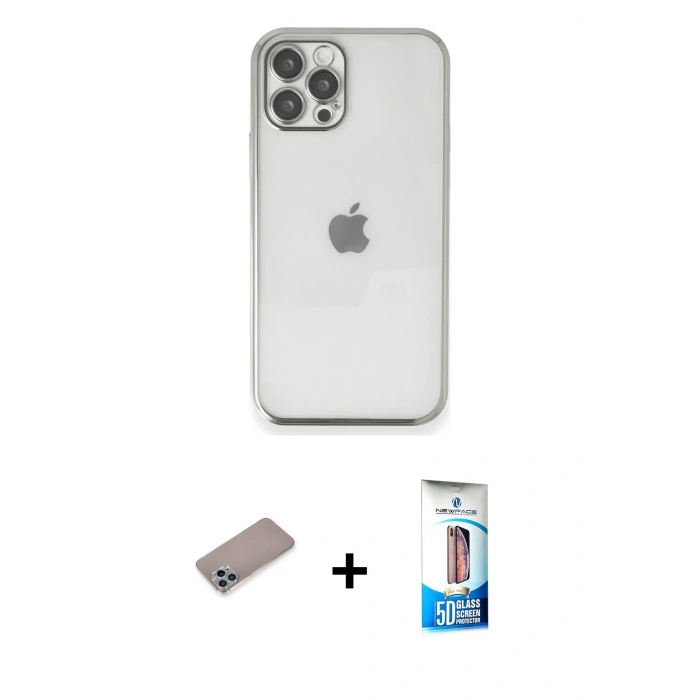 MARSİLYAN™- iPhone 12 Pro Max Kılıf Vadi Minimal - Siyah 5D Eko Cam Ekran Koruyucu + Shine Kamera Lens Koruma Cam - SABE