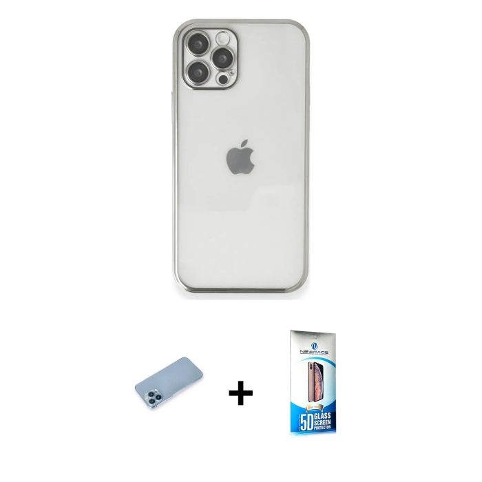 MARSİLYAN™- iPhone 12 Pro Max Kılıf Vadi Minimal - Siyah 5D Eko Cam Ekran Koruyucu + Shine Kamera Lens Koruma Cam - MI