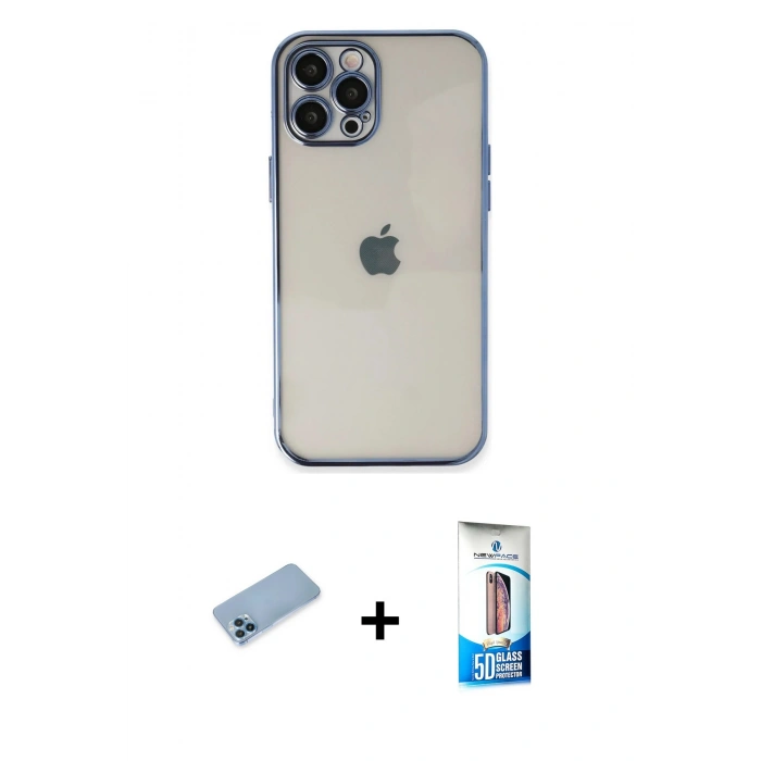 MARSİLYAN™- iPhone 12 Pro Max Kılıf Vadi Minimal - Siyah 5D Eko Cam Ekran Koruyucu + Shine Kamera Lens Koruma Cam - MI