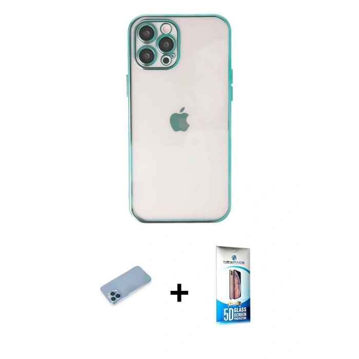 MARSİLYAN™- iPhone 12 Pro Max Kılıf Vadi Minimal - Siyah 5D Eko Cam Ekran Koruyucu + Shine Kamera Lens Koruma Cam - MI