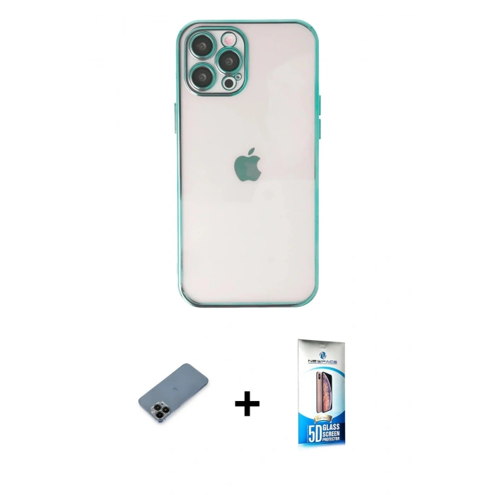 MARSİLYAN™- iPhone 12 Pro Max Kılıf Vadi Minimal - Siyah 5D Eko Cam Ekran Koruyucu + Siyah Shine Kamera Lens Koruma Cam