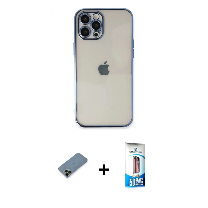 MARSİLYAN™- iPhone 12 Pro Max Kılıf Vadi Minimal - Siyah 5D Eko Cam Ekran Koruyucu + Siyah Shine Kamera Lens Koruma Cam