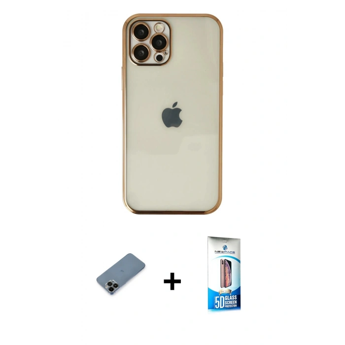 MARSİLYAN™- iPhone 12 Pro Max Kılıf Vadi Minimal - Siyah 5D Eko Cam Ekran Koruyucu + Siyah Shine Kamera Lens Koruma Cam