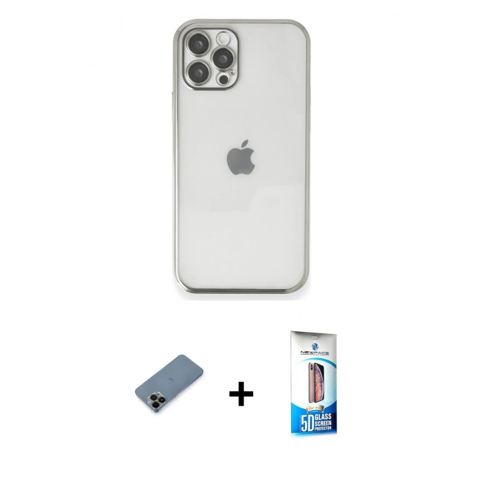 MARSİLYAN™- iPhone 12 Pro Max Kılıf Vadi Minimal - Siyah 5D Eko Cam Ekran Koruyucu + Siyah Shine Kamera Lens Koruma Cam