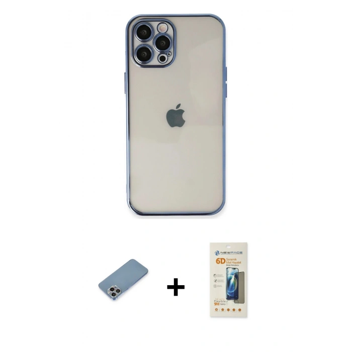 MARSİLYAN™- iPhone 12 Pro Max Kılıf Vadi Minimal - Siyah 6D Mat Seramik Hayalet Nano Ekran Koruyucu + Shine Kamera Lens Koruma Cam - GI