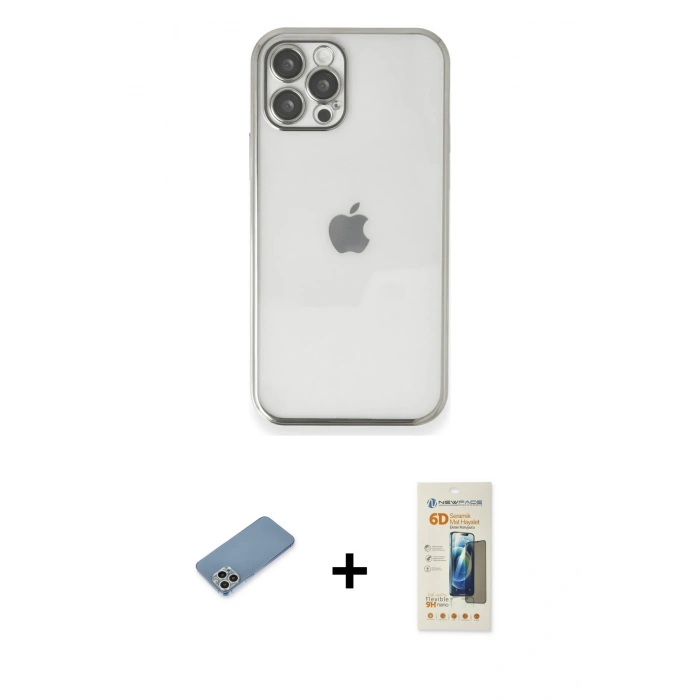 MARSİLYAN™- iPhone 12 Pro Max Kılıf Vadi Minimal - Siyah 6D Mat Seramik Hayalet Nano Ekran Koruyucu + Shine Kamera Lens Koruma Cam - GS