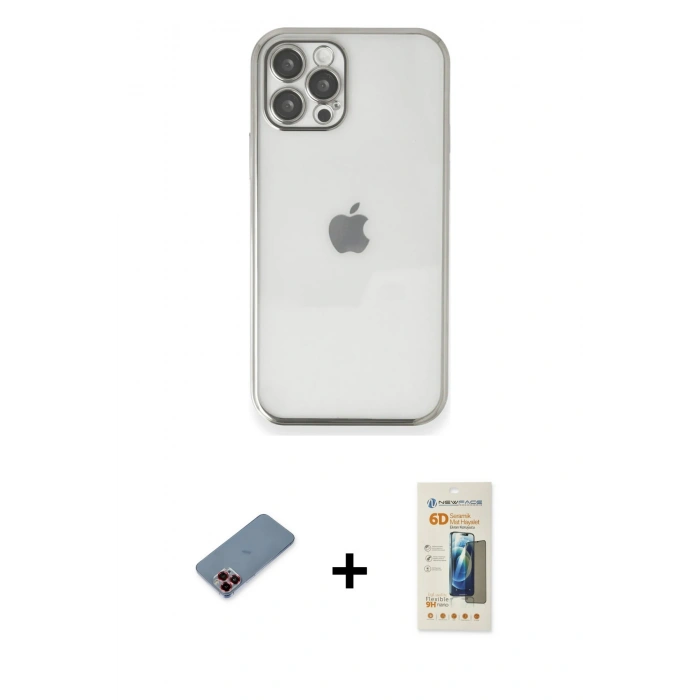 MARSİLYAN™- iPhone 12 Pro Max Kılıf Vadi Minimal - Siyah 6D Mat Seramik Hayalet Nano Ekran Koruyucu + Metal Kamera Lens Koruma Cam - KI