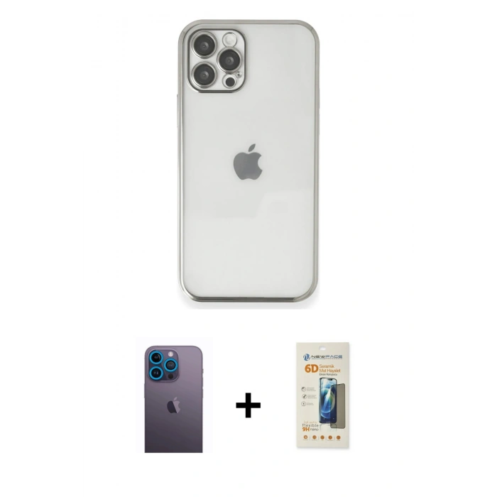 MARSİLYAN™- iPhone 12 Pro Max Kılıf Vadi Minimal - Siyah 6D Mat Seramik Hayalet Nano Ekran Koruyucu + Neon Fosforlu Kamera Lens - MI