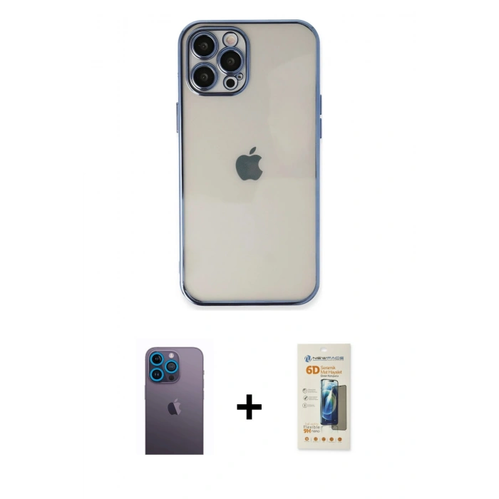 MARSİLYAN™- iPhone 12 Pro Max Kılıf Vadi Minimal - Siyah 6D Mat Seramik Hayalet Nano Ekran Koruyucu + Neon Fosforlu Kamera Lens - MI