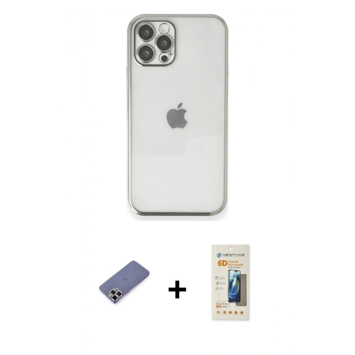 MARSİLYAN™- iPhone 12 Pro Max Kılıf Vadi Minimal - Siyah 6D Mat Seramik Hayalet Nano Ekran Koruyucu + Metal Kamera Lens Koruma Cam - GD