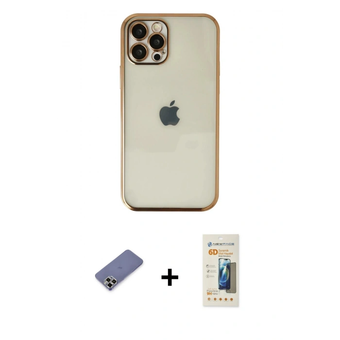 MARSİLYAN™- iPhone 12 Pro Max Kılıf Vadi Minimal - Siyah 6D Mat Seramik Hayalet Nano Ekran Koruyucu + Metal Kamera Lens Koruma Cam - GD