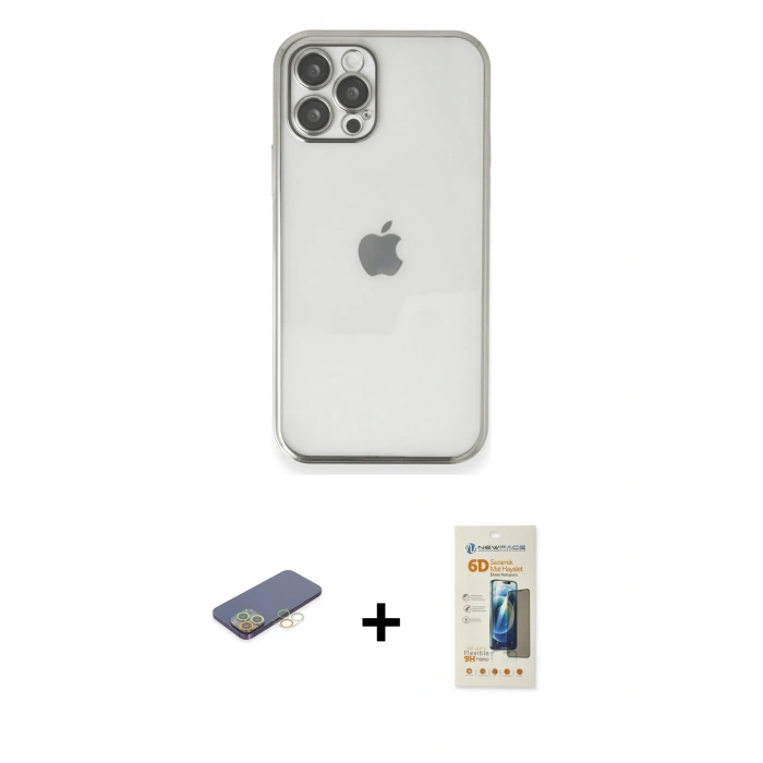 MARSİLYAN™- iPhone 12 Pro Max Kılıf Vadi Minimal - Siyah 6D Mat Seramik Hayalet Nano Ekran Koruyucu + Renkli Kamera Lens Koruma Cam - SI