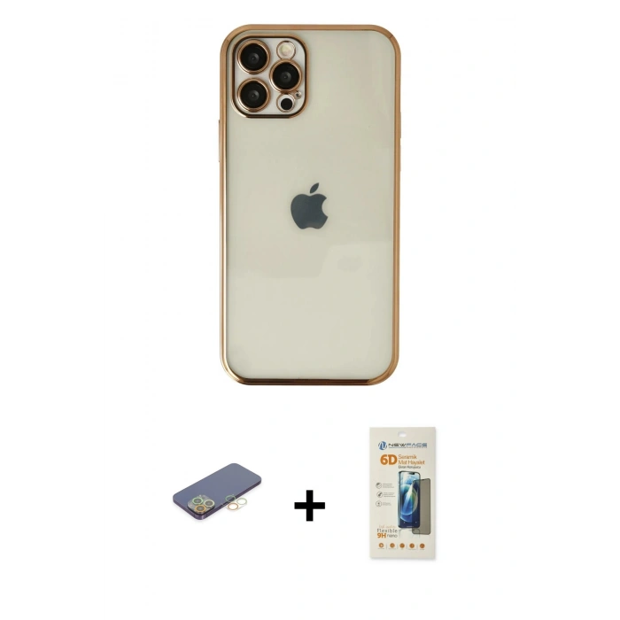 MARSİLYAN™- iPhone 12 Pro Max Kılıf Vadi Minimal - Siyah 6D Mat Seramik Hayalet Nano Ekran Koruyucu + Renkli Kamera Lens Koruma Cam - SI