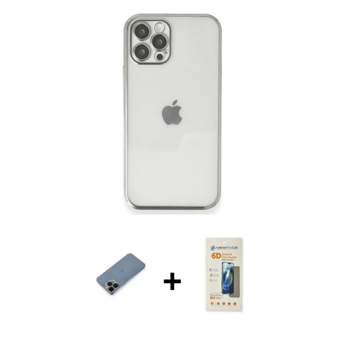 MARSİLYAN™- iPhone 12 Pro Max Kılıf Vadi Minimal - Siyah 6D Mat Seramik Hayalet Nano Ekran Koruyucu + Shine Kamera Lens Koruma Cam - SH