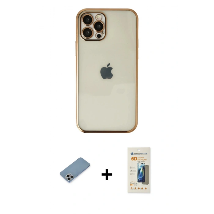 MARSİLYAN™- iPhone 12 Pro Max Kılıf Vadi Minimal - Siyah 6D Mat Seramik Hayalet Nano Ekran Koruyucu + Shine Kamera Lens Koruma Cam - GI