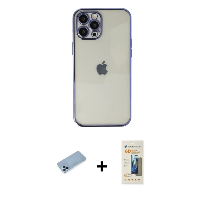 MARSİLYAN™- iPhone 12 Pro Max Kılıf Vadi Minimal - Siyah 6D Mat Seramik Hayalet Nano Ekran Koruyucu + Shine Kamera Lens Koruma Cam - MI
