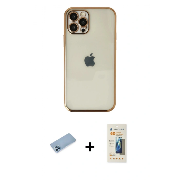 MARSİLYAN™- iPhone 12 Pro Max Kılıf Vadi Minimal - Siyah 6D Mat Seramik Hayalet Nano Ekran Koruyucu + Shine Kamera Lens Koruma Cam - MI