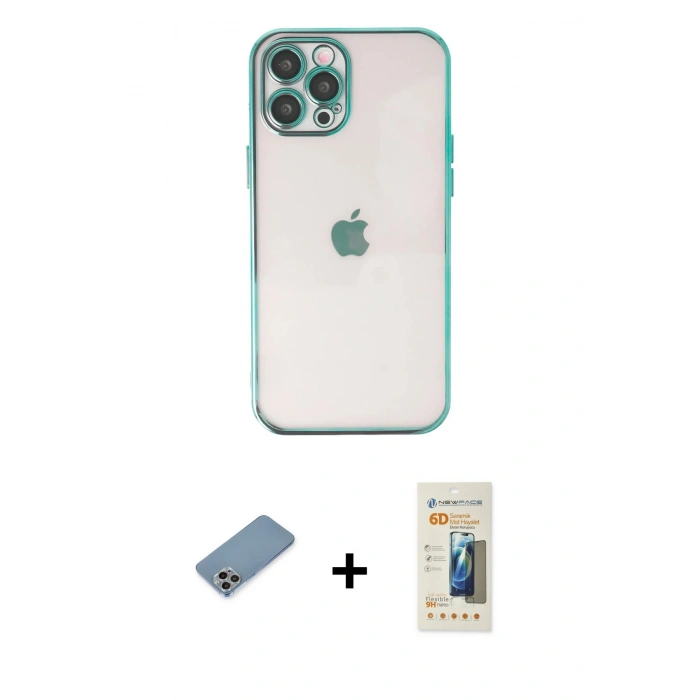 MARSİLYAN™- iPhone 12 Pro Max Kılıf Vadi Minimal - Siyah 6D Mat Seramik Hayalet Nano Ekran Koruyucu + Shine Kamera Lens Koruma Cam - GI