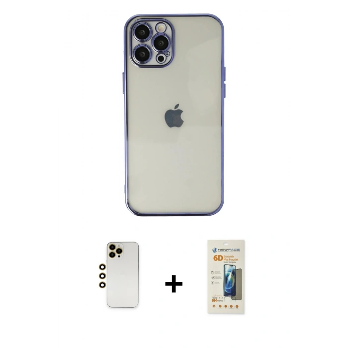MARSİLYAN™- iPhone 12 Pro Max Kılıf Vadi Minimal - Siyah 6D Mat Seramik Hayalet Nano Ekran Koruyucu + Shine Kamera Lens - GD