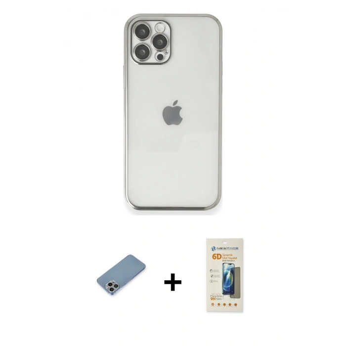 MARSİLYAN™- iPhone 12 Pro Max Kılıf Vadi Minimal - Siyah 6D Mat Seramik Hayalet Nano Ekran Koruyucu + Shine Kamera Lens Koruma Cam - GI