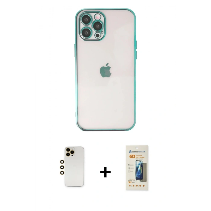 MARSİLYAN™- iPhone 12 Pro Max Kılıf Vadi Minimal - Siyah 6D Mat Seramik Hayalet Nano Ekran Koruyucu + Shine Kamera Lens - GD
