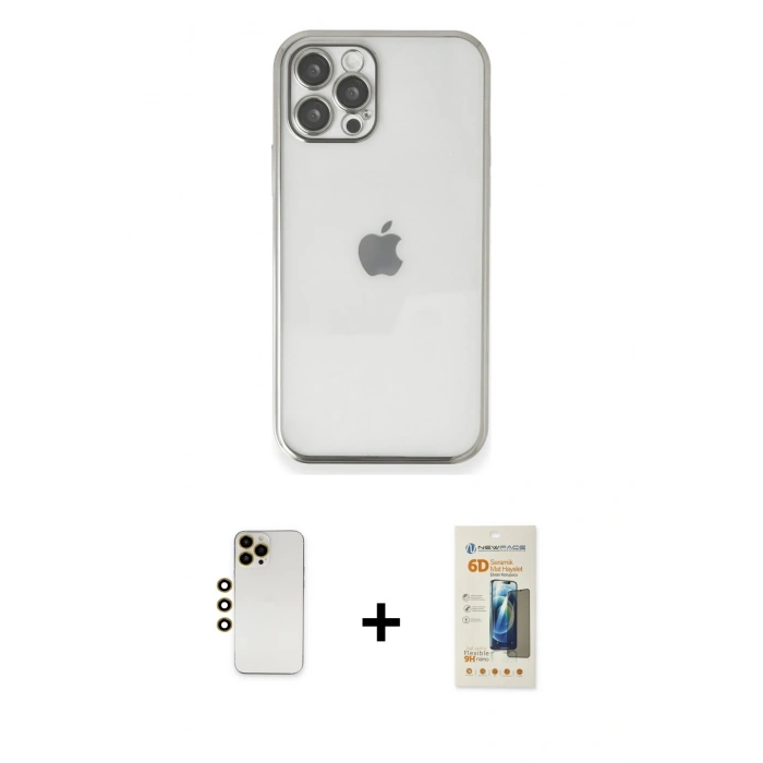 MARSİLYAN™- iPhone 12 Pro Max Kılıf Vadi Minimal - Siyah 6D Mat Seramik Hayalet Nano Ekran Koruyucu + Shine Kamera Lens - GD