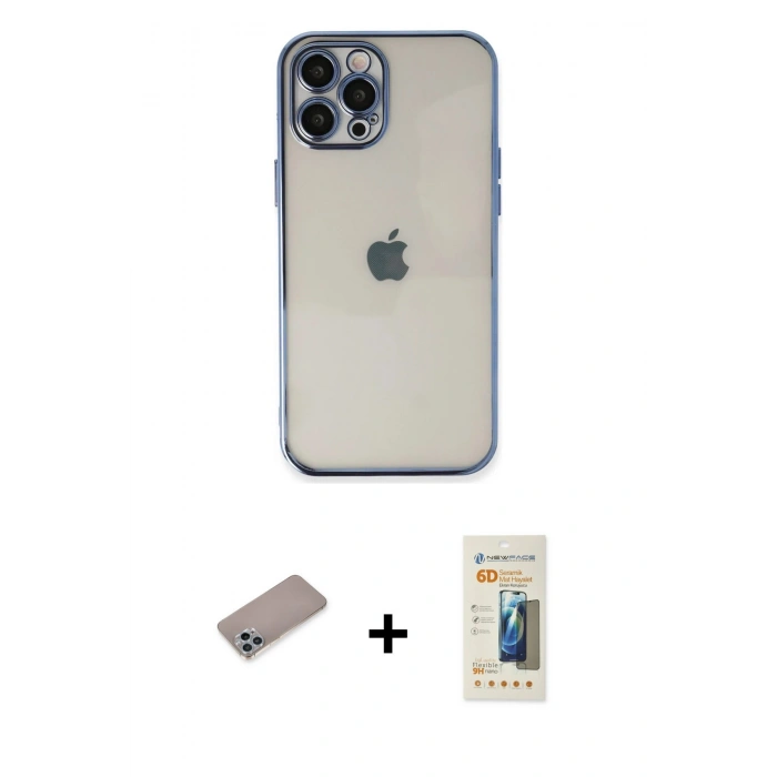 MARSİLYAN™- iPhone 12 Pro Max Kılıf Vadi Minimal - Siyah 6D Mat Seramik Hayalet Nano Ekran Koruyucu + Shine Kamera Lens Koruma Cam - SABE
