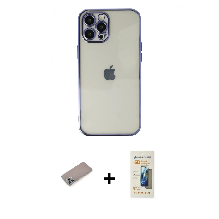MARSİLYAN™- iPhone 12 Pro Max Kılıf Vadi Minimal - Siyah 6D Mat Seramik Hayalet Nano Ekran Koruyucu + Shine Kamera Lens Koruma Cam - SABE