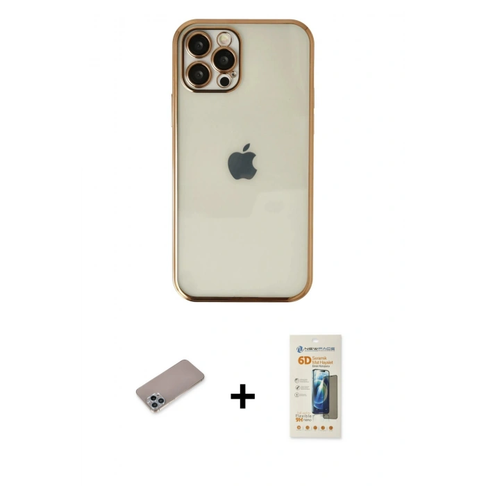 MARSİLYAN™- iPhone 12 Pro Max Kılıf Vadi Minimal - Siyah 6D Mat Seramik Hayalet Nano Ekran Koruyucu + Shine Kamera Lens Koruma Cam - SABE
