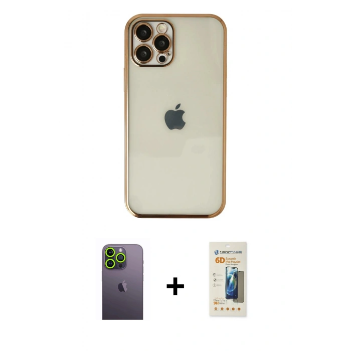 MARSİLYAN™- iPhone 12 Pro Max Kılıf Vadi Minimal - Siyah 6D Mat Seramik Hayalet Nano Ekran Koruyucu + Neon Fosforlu Kamera Lens - YL