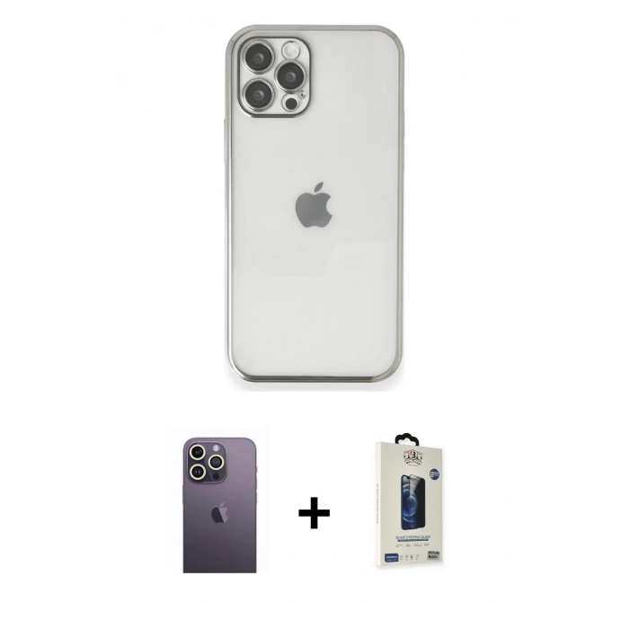 MARSİLYAN™- iPhone 12 Pro Max Kılıf Vadi Minimal - Siyah Bilvis Hayalet Cam Ekran Koruyucu + Neon Fosforlu Kamera Lens - BZ