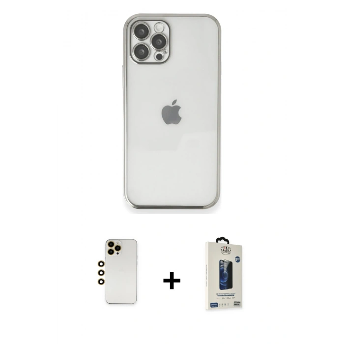 MARSİLYAN™- iPhone 12 Pro Max Kılıf Vadi Minimal - Siyah Bilvis Hayalet Cam Ekran Koruyucu + Shine Kamera Lens - GD