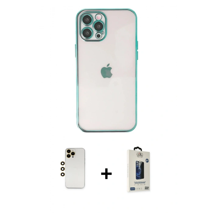 MARSİLYAN™- iPhone 12 Pro Max Kılıf Vadi Minimal - Siyah Bilvis Hayalet Cam Ekran Koruyucu + Shine Kamera Lens - GD