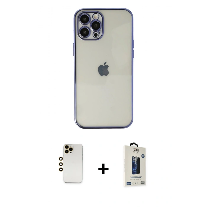 MARSİLYAN™- iPhone 12 Pro Max Kılıf Vadi Minimal - Siyah Bilvis Hayalet Cam Ekran Koruyucu + Shine Kamera Lens - GD
