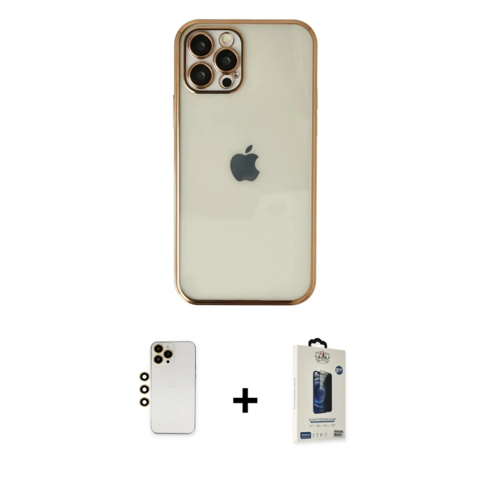MARSİLYAN™- iPhone 12 Pro Max Kılıf Vadi Minimal - Siyah Bilvis Hayalet Cam Ekran Koruyucu + Shine Kamera Lens - GD